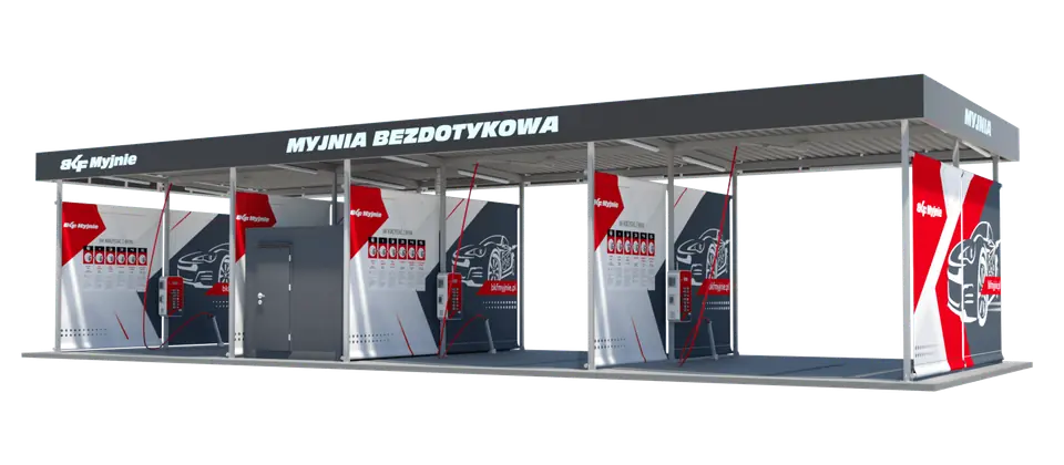 Visualisation of the Basic construction – container self-service car wash, day view
