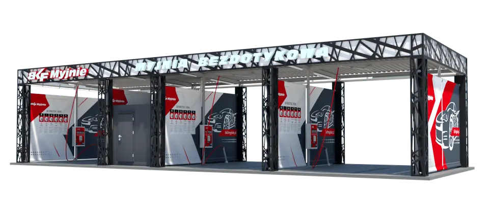 Visualisation of the Lumi construction – container self-service car wash, day view
