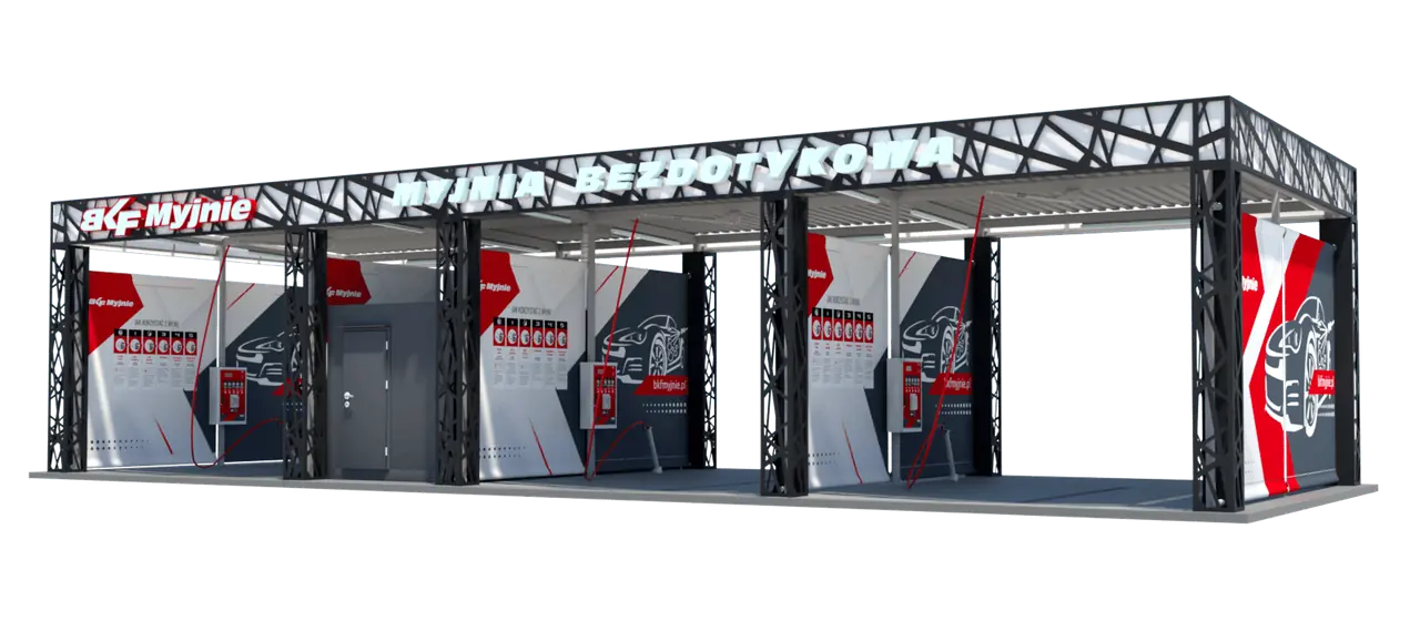 Visualisation of the Lumi construction – container self-service car wash, day view