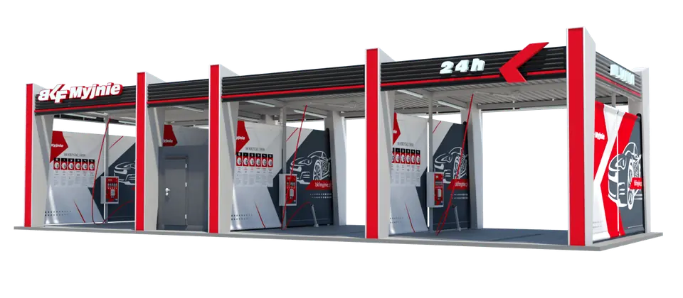Visualisation of the Nexo construction – container self-service car wash, day view