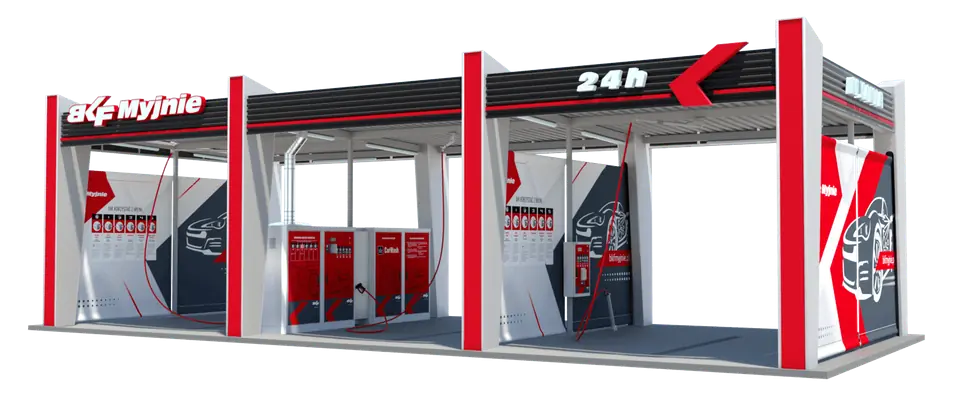 Visualisation of the Nexo construction – module self-service car wash, day view